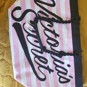 NWT Victoria's Secret Pink and White Stripe Tote